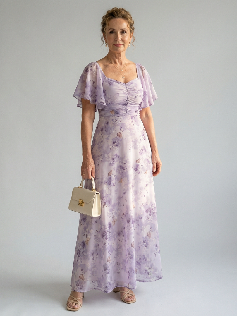 Adalyn | Women's Flutter Sleeve Midi Dress