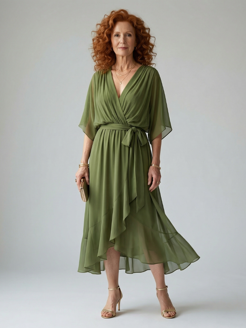 Elric | Women's Draped Tie-Waist Midi Dress