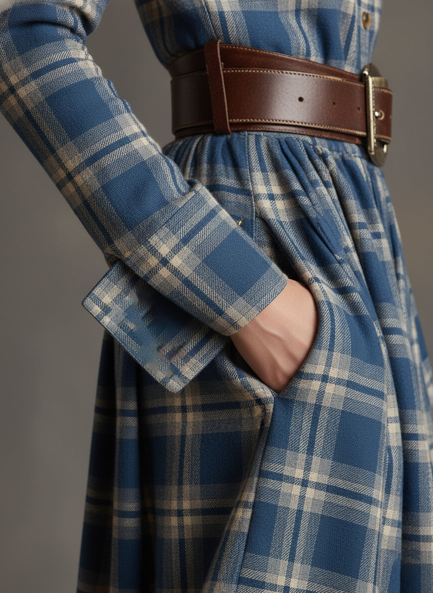 Rosalind | Women's Plaid Lapel Maxi Dress