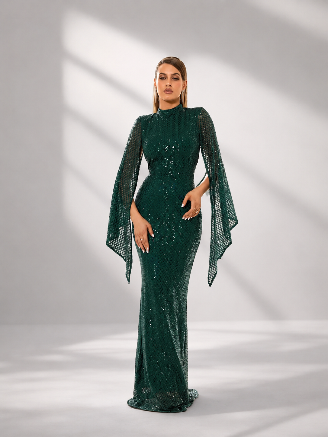 Xiomara | Women's Sequin Bell Sleeve Mermaid Evening Gown