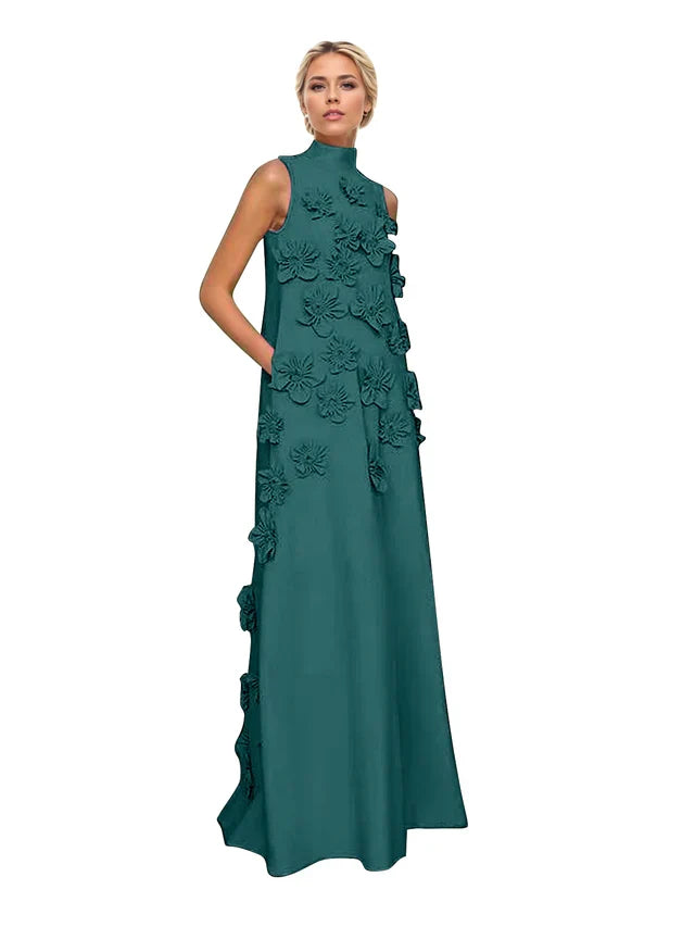 Adriana | Women's High-Neck 3D Floral Wedding Dress