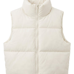 Cream white cropped puffer vest, front view