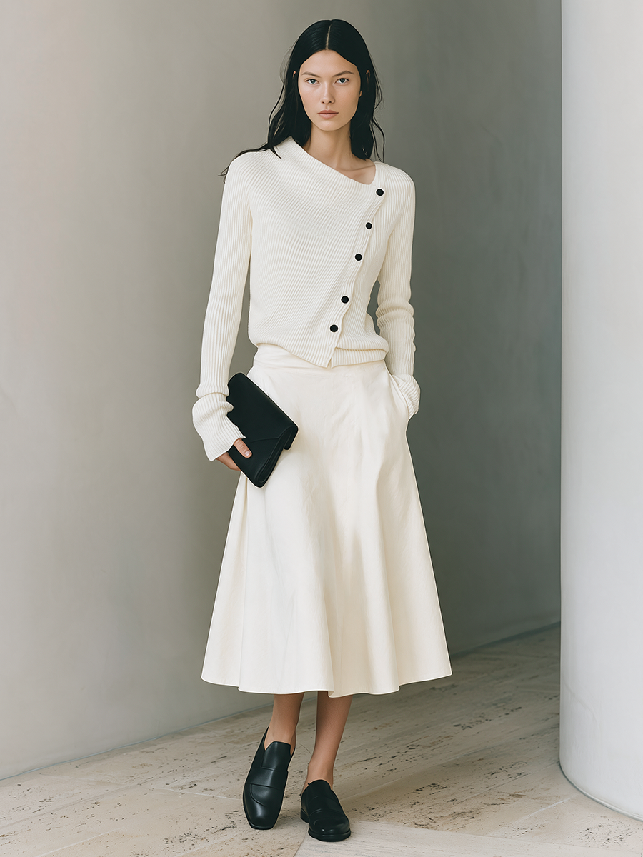 Adeline | Women's Knit Top & A-Line Midi Skirt Set