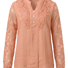Beatrice women's crochet lace yoke blouse in peach on a white background
