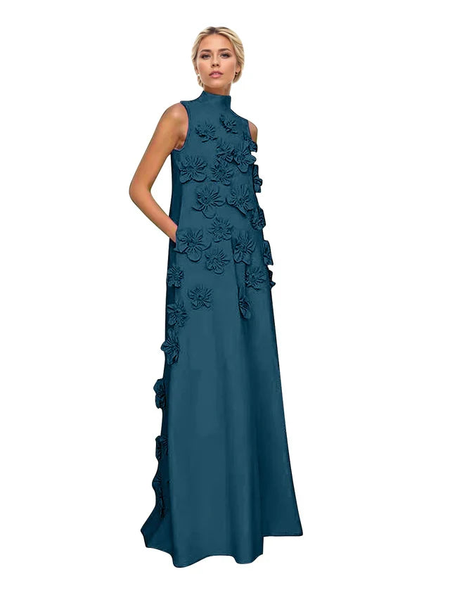 Adriana | Women's High-Neck 3D Floral Wedding Dress