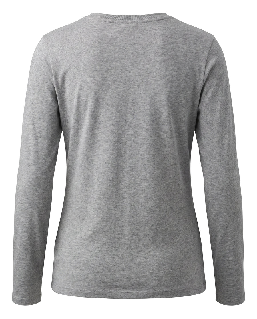 Heather grey wrap-front knit top back view