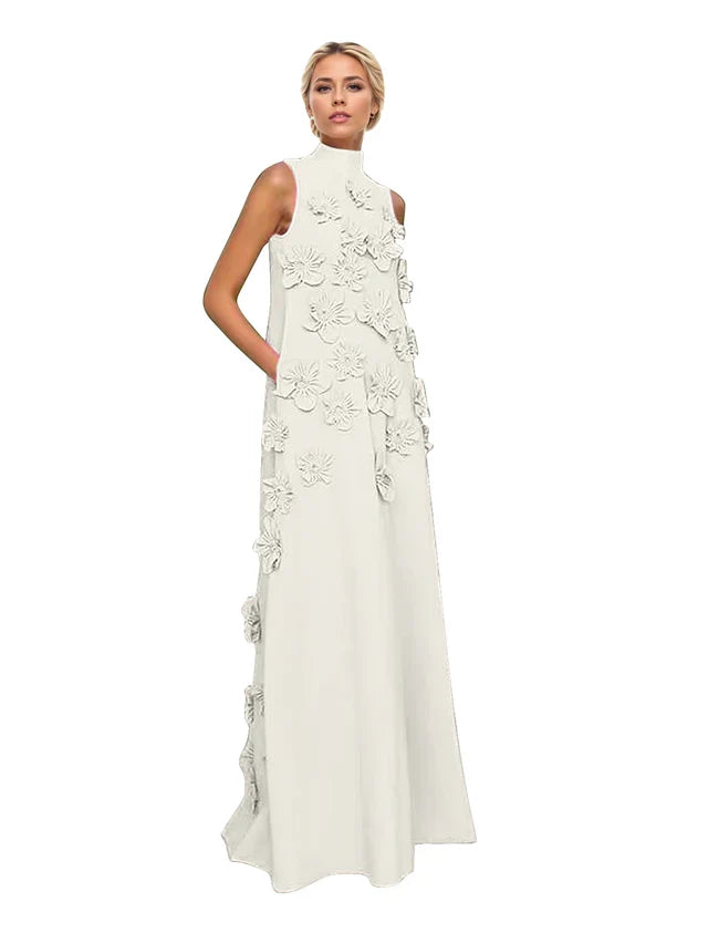 Adriana | Women's High-Neck 3D Floral Wedding Dress