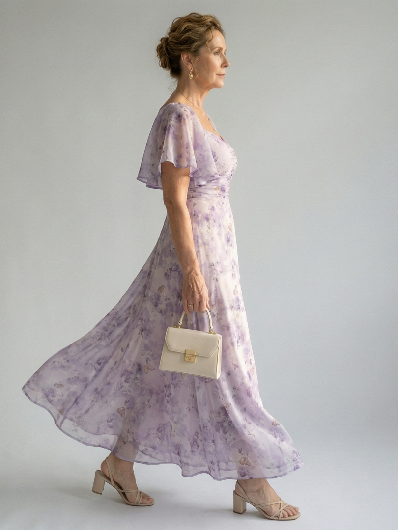Adalyn | Women's Flutter Sleeve Midi Dress