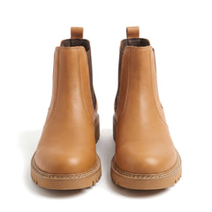 Women's khaki lug sole Chelsea boots, front view