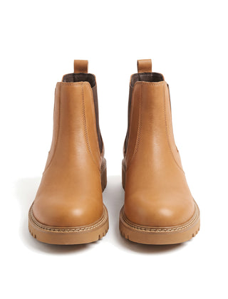 Women's khaki lug sole Chelsea boots, front view