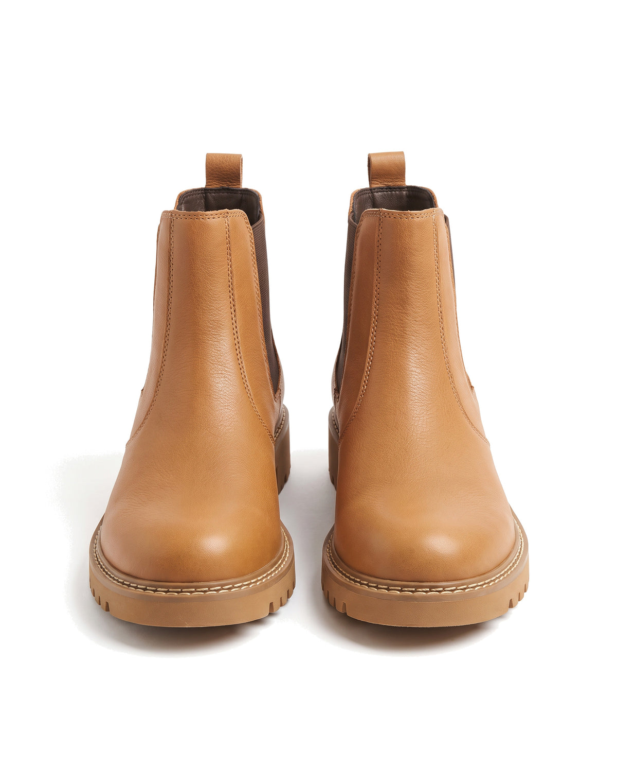 Women's khaki lug sole Chelsea boots, front view