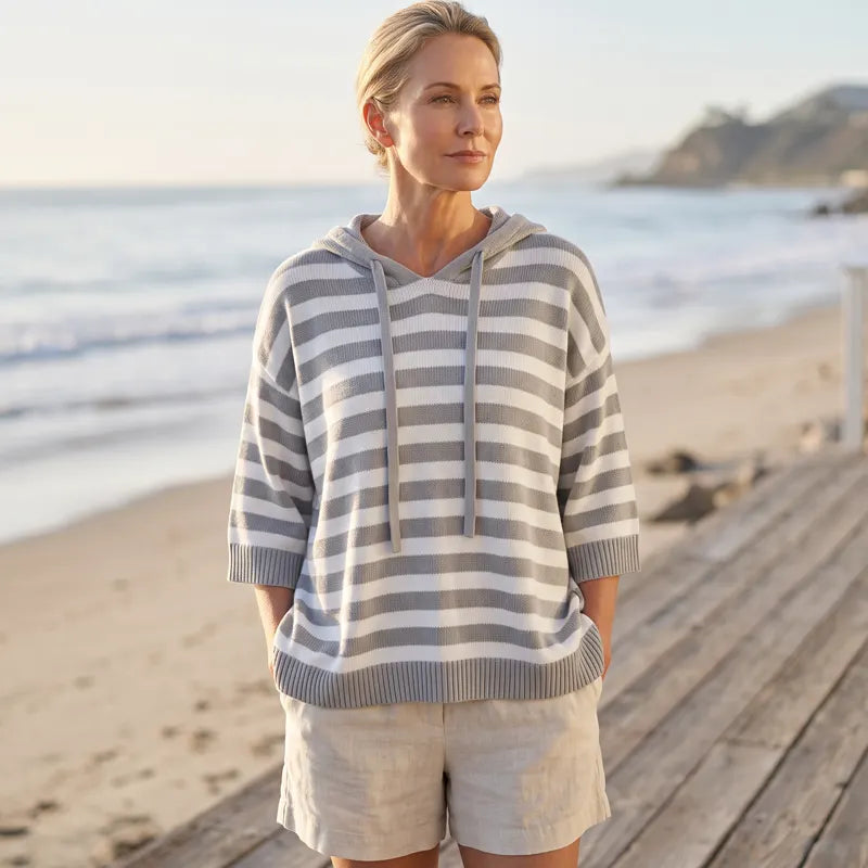 Leontine | Women's Striped Hooded Knit Sweater