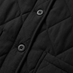 Close up of the diamond quilting, buttons and welt pocket