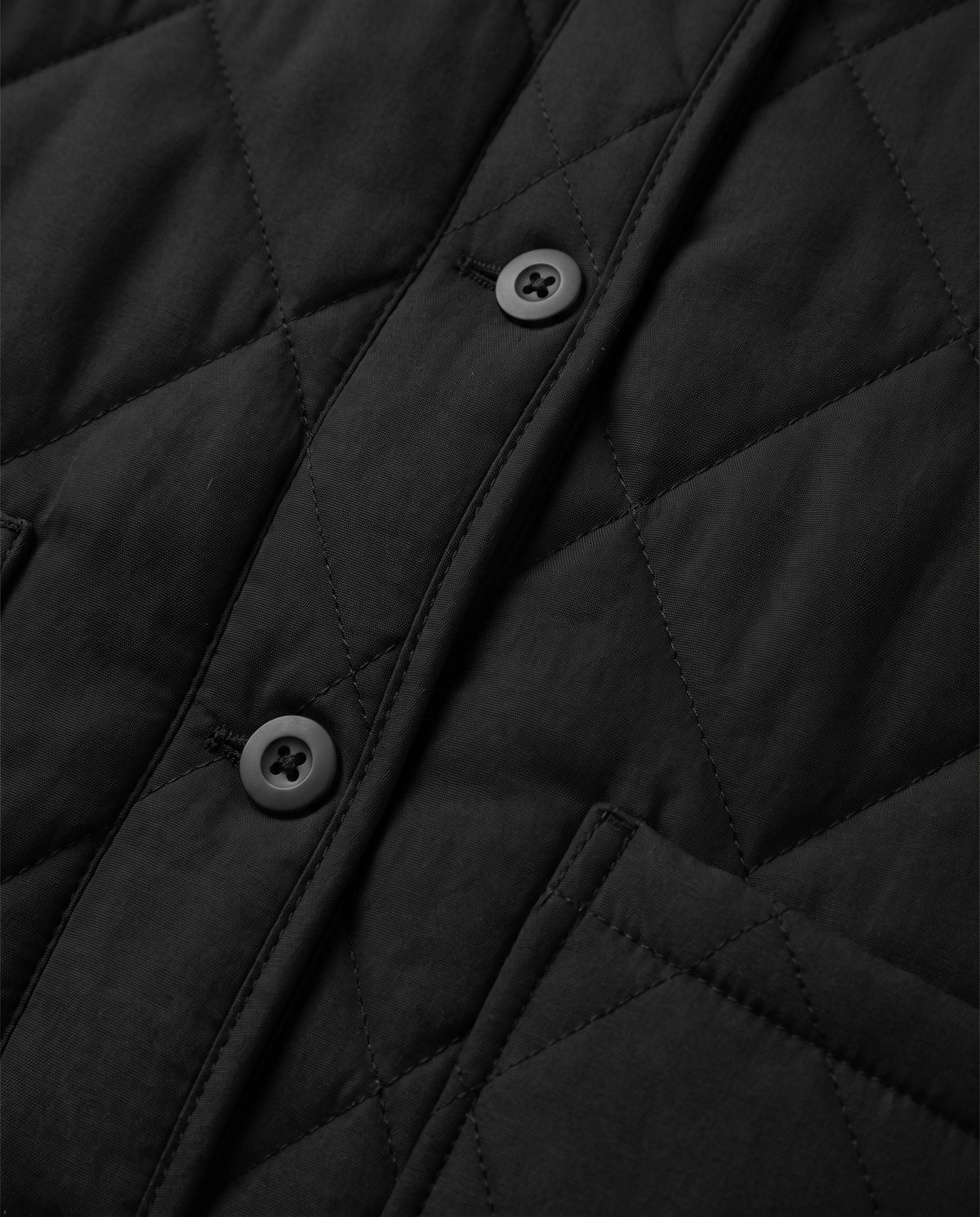 Close up of the diamond quilting, buttons and welt pocket