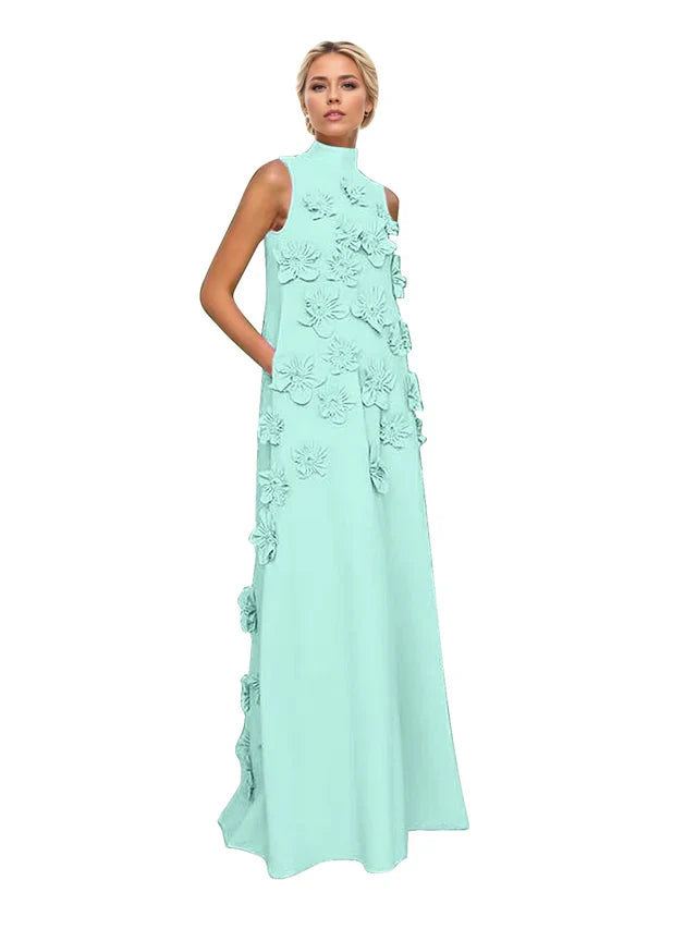 Adriana | Women's High-Neck 3D Floral Wedding Dress