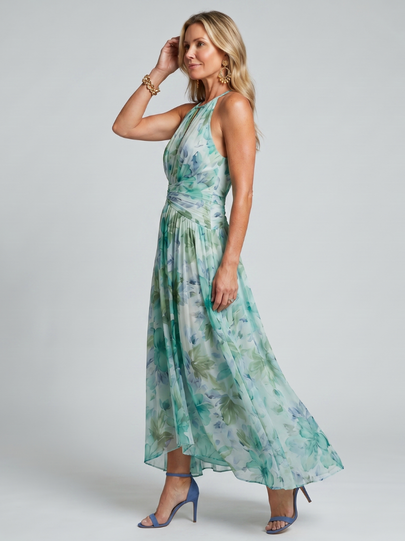 Portia | Women's Pleated Halter Midi Dress