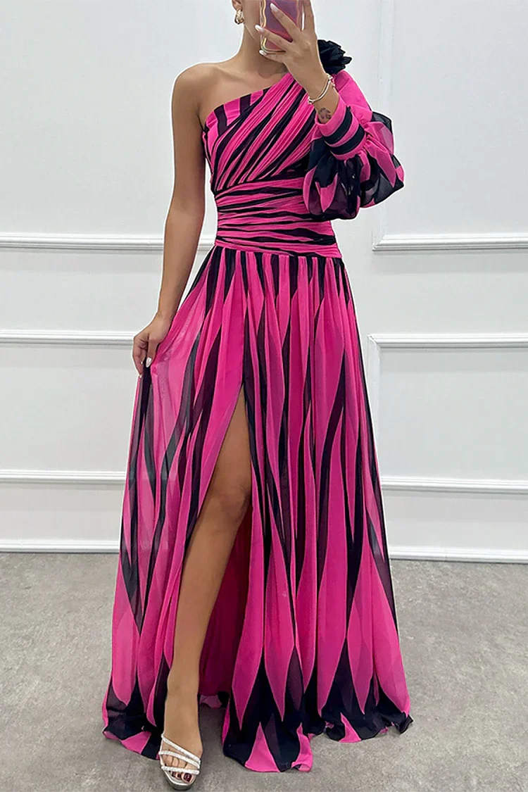 Bonnie | Elegant Striped One Shoulder Maxi Dress