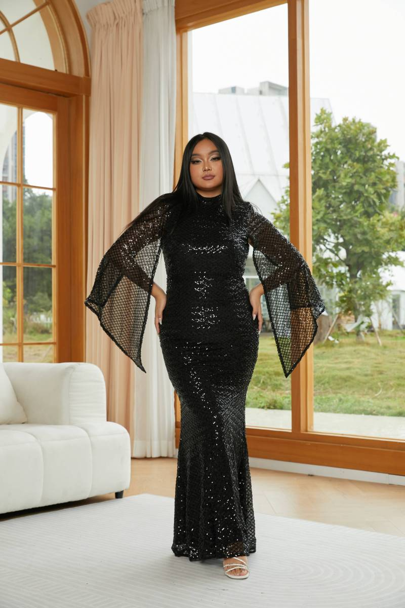 Xiomara | Women's Sequin Bell Sleeve Mermaid Evening Gown