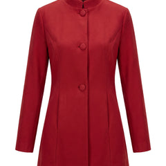 Women's stand collar coat in red, front view