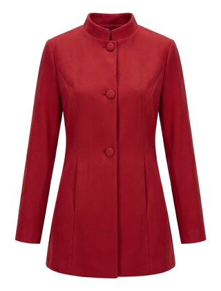 Women's stand collar coat in red, front view