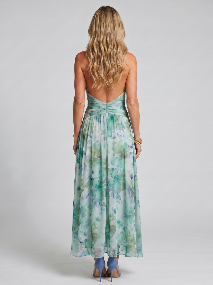 Portia | Women's Pleated Halter Midi Dress