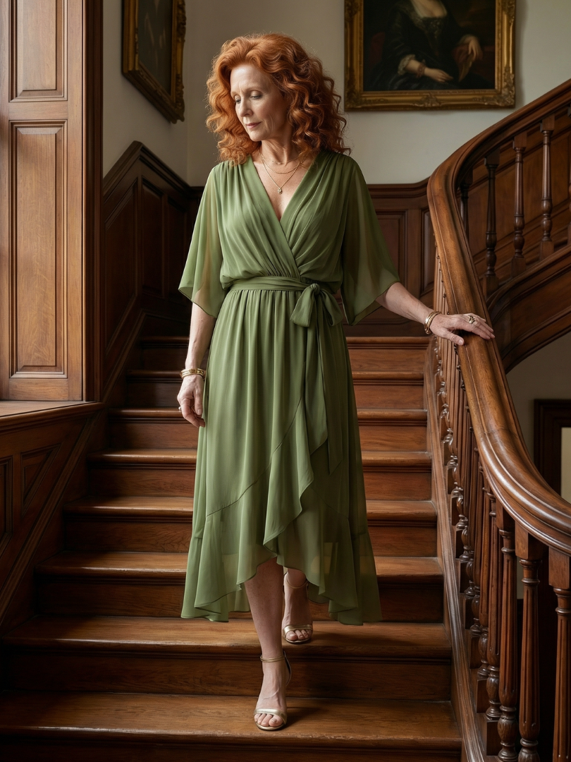 Elric | Women's Draped Tie-Waist Midi Dress