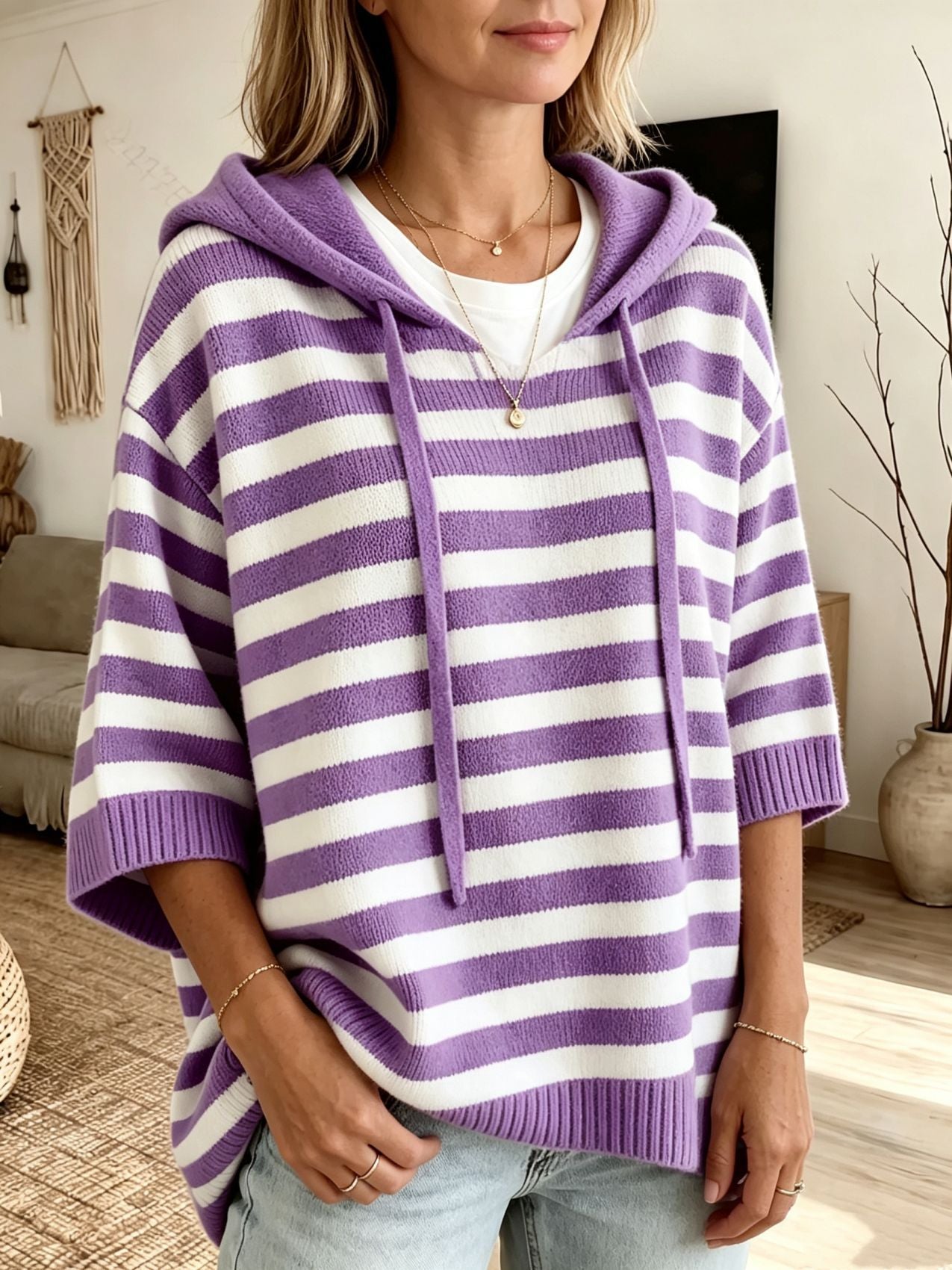 Leontine | Women's Striped Hooded Knit Sweater