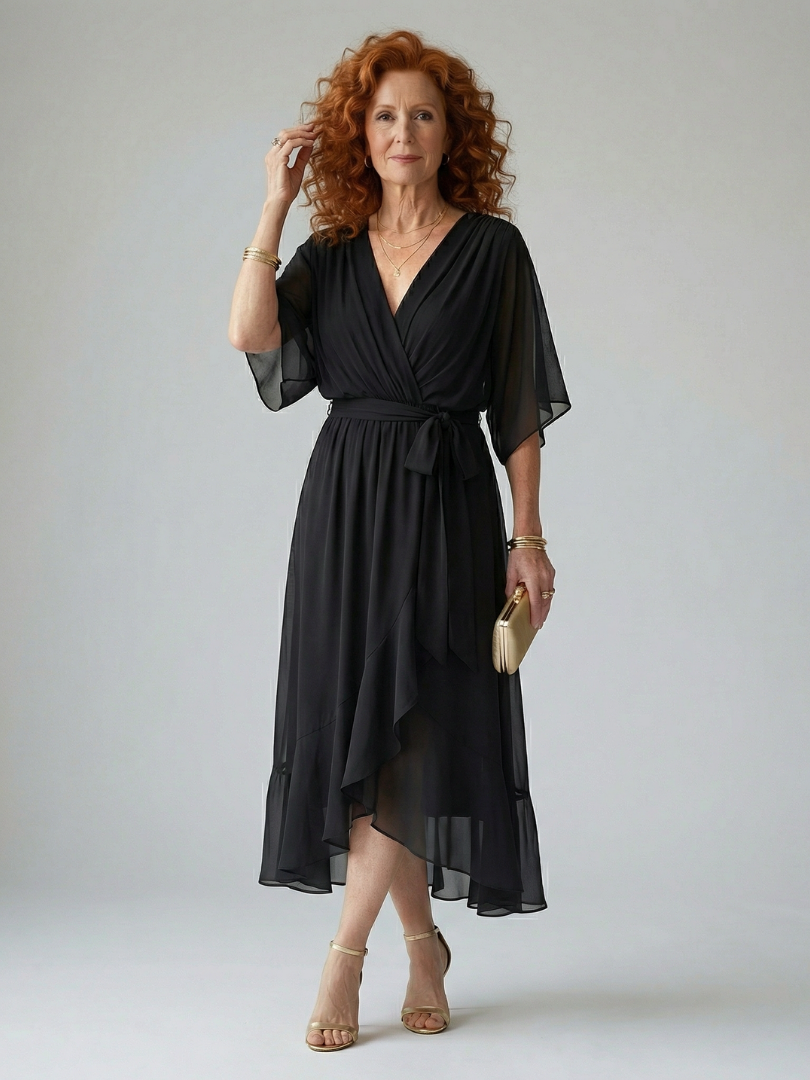 Elric | Women's Draped Tie-Waist Midi Dress