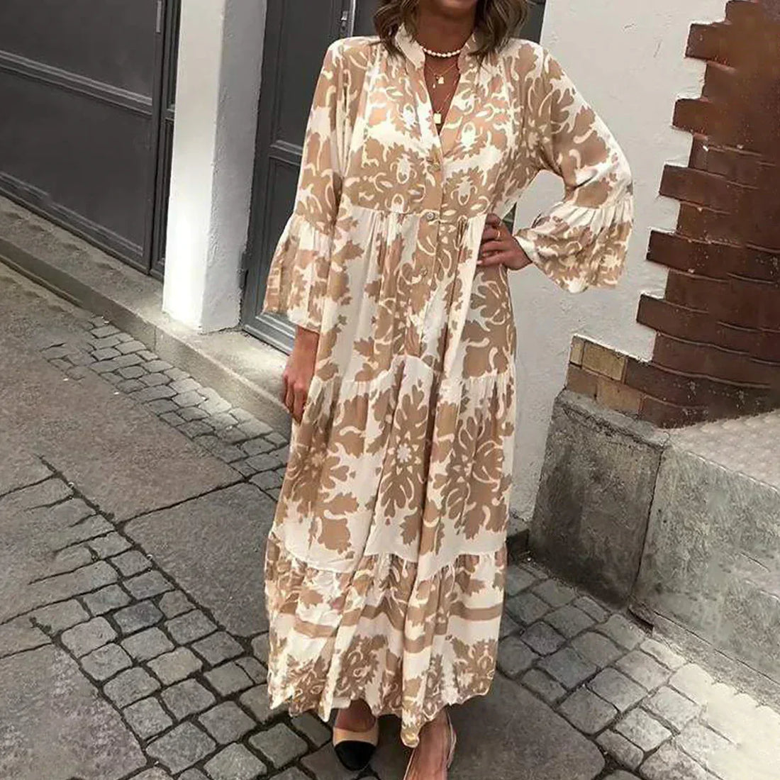 Harmony | Women's Boho Flowy Printed Draped Maxi Dress Casual
