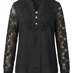 Beatrice women's crochet lace yoke blouse in black on a white background
