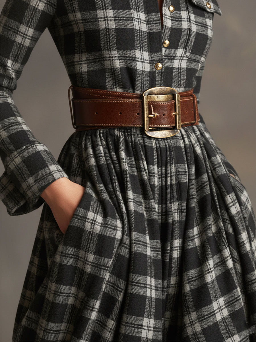 Rosalind | Women's Plaid Lapel Maxi Dress