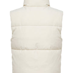 Cream white cropped puffer vest, back view