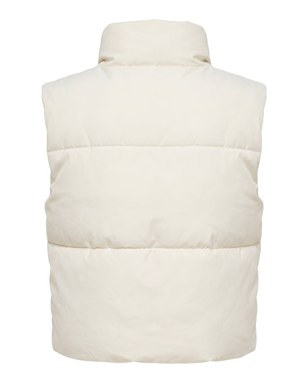 Cream white cropped puffer vest, back view