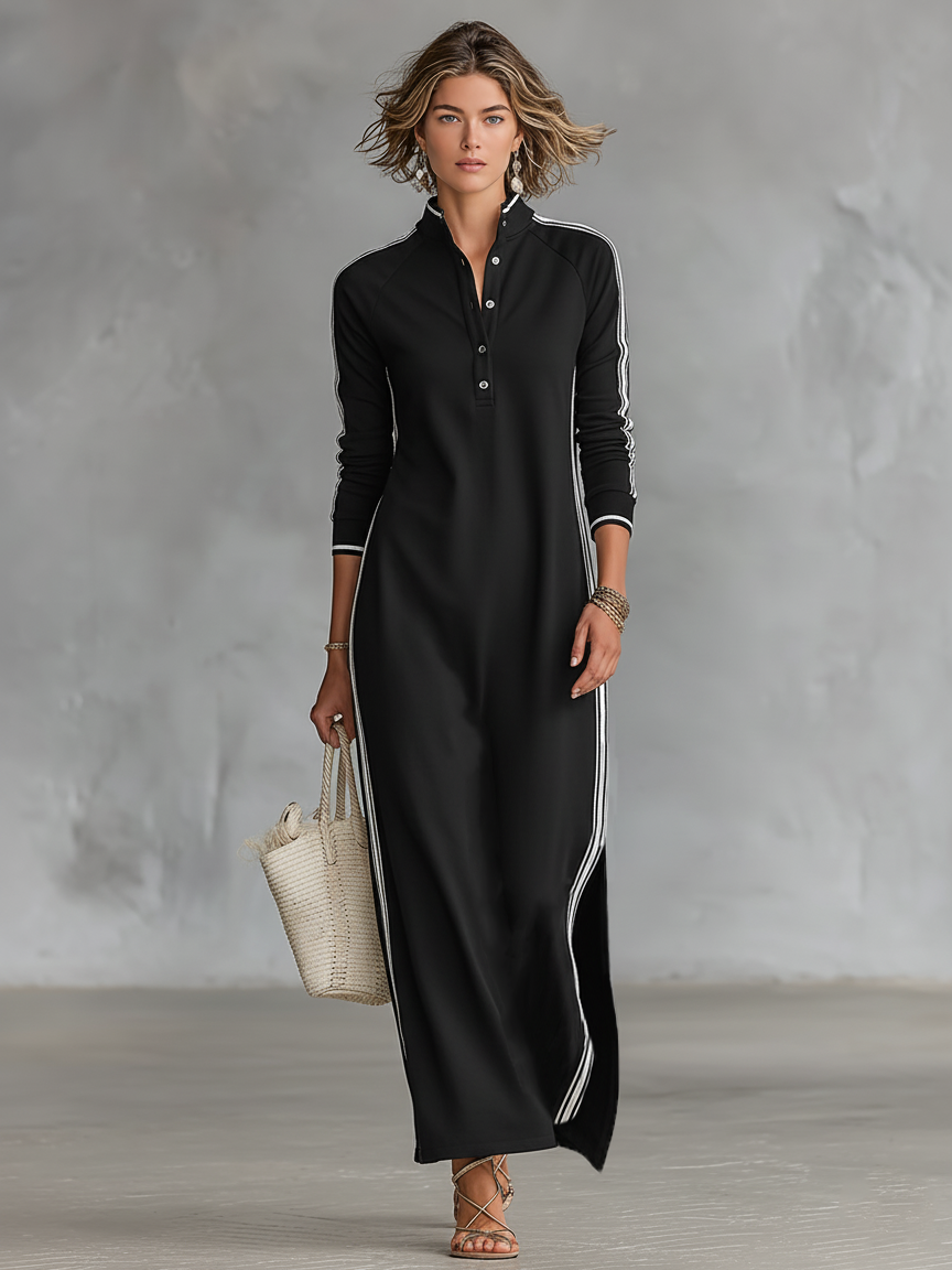 Maren | Women's Button-Down Collar Sweatshirt Maxi Dress