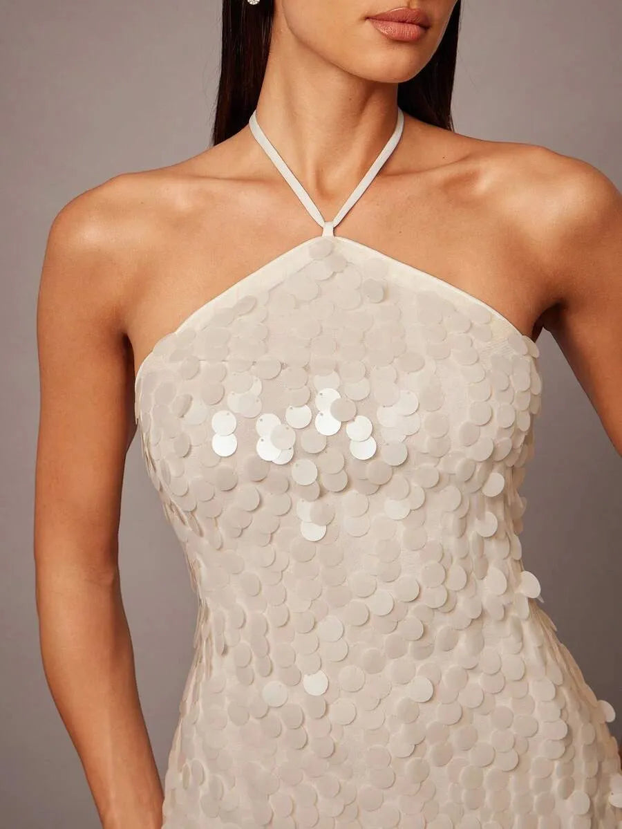 Ivana | Women's Sequin Halter Backless Maxi Dress