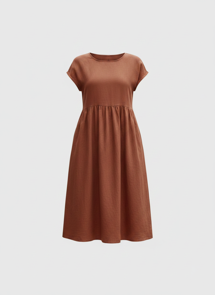 Mirabel | Cap Sleeve Cotton Midi Dress with Pockets