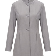 Women's stand collar coat in grey, front view