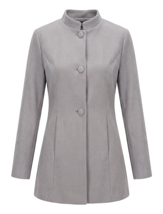 Women's stand collar coat in grey, front view