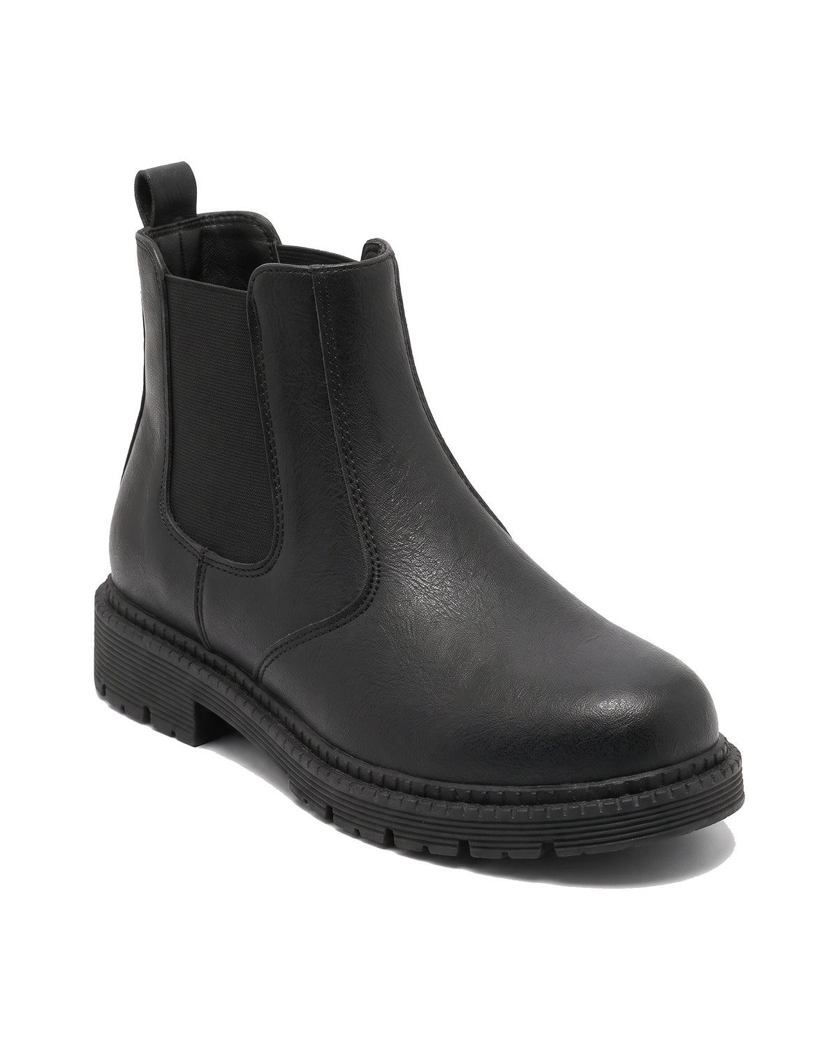 Black Chelsea boot, three quarter angle