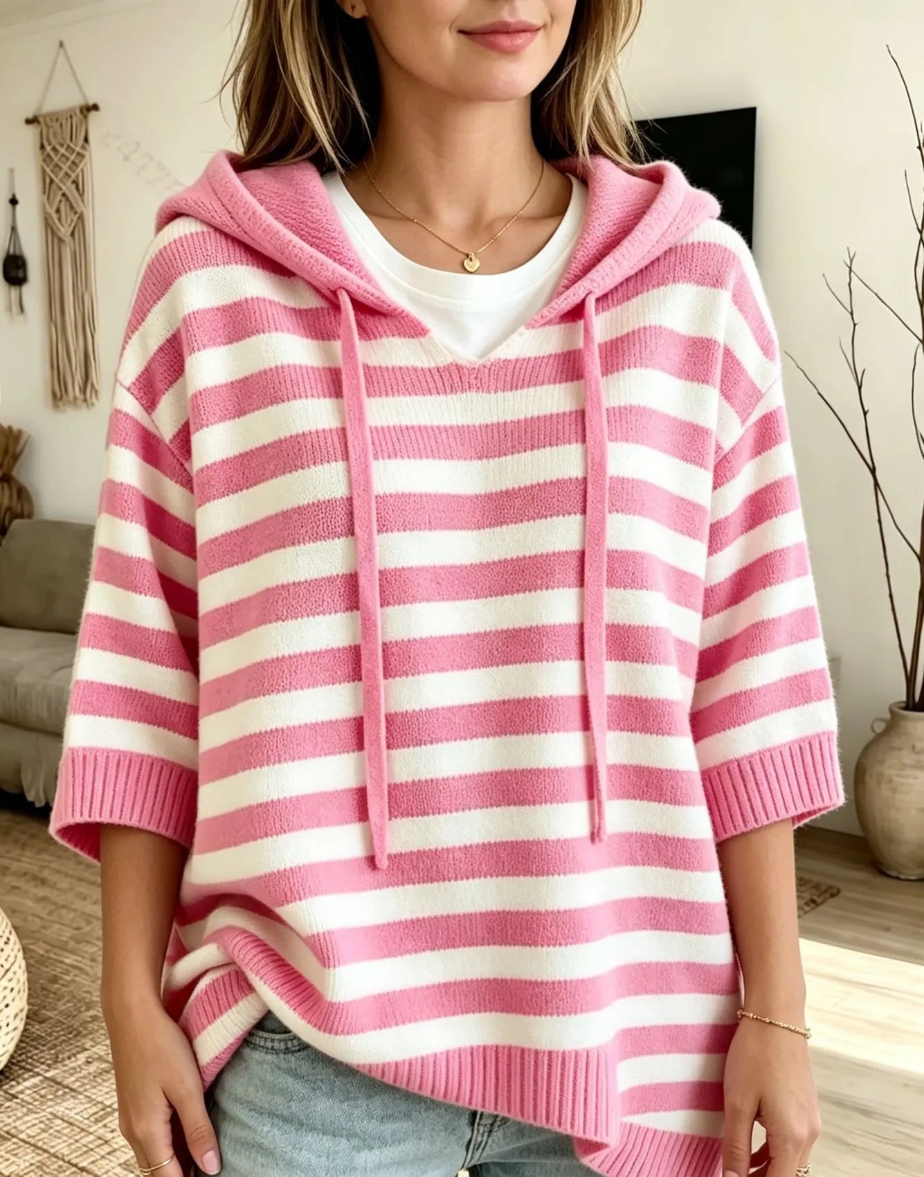 Leontine | Women's Striped Hooded Knit Sweater