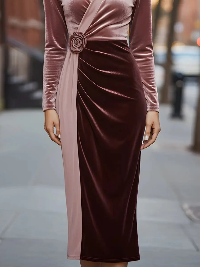Rosalind | Women's Velvet Wrap Midi Dress