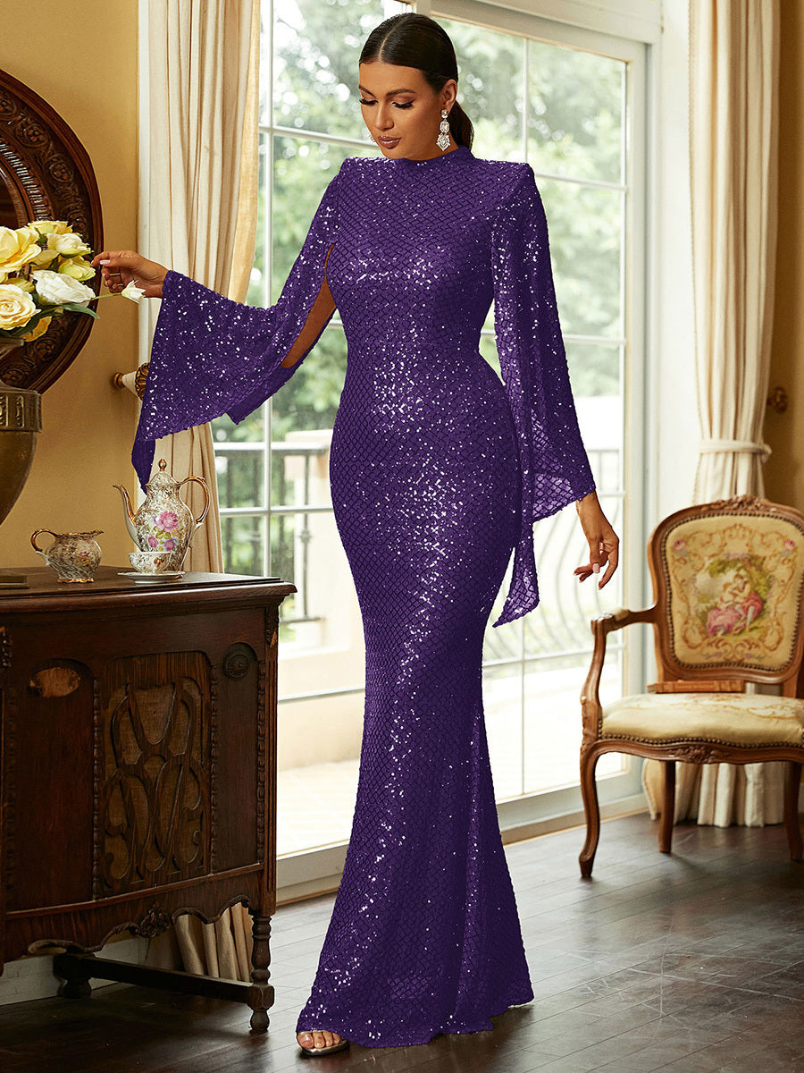 Xiomara | Women's Sequin Bell Sleeve Mermaid Evening Gown