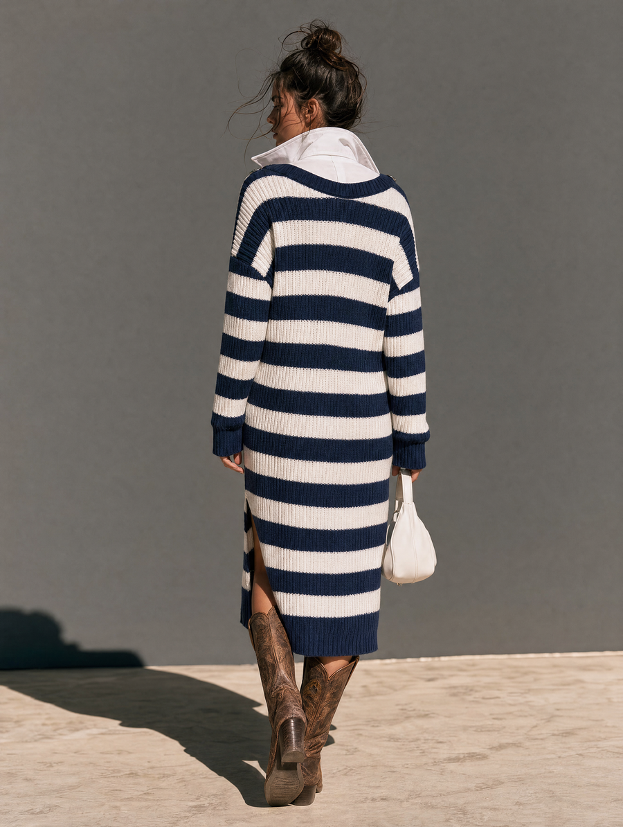 Marielle | Women's Striped Two-Piece Look Sweater Maxi Dress