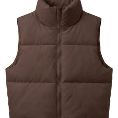 Coffee brown cropped puffer vest, front view