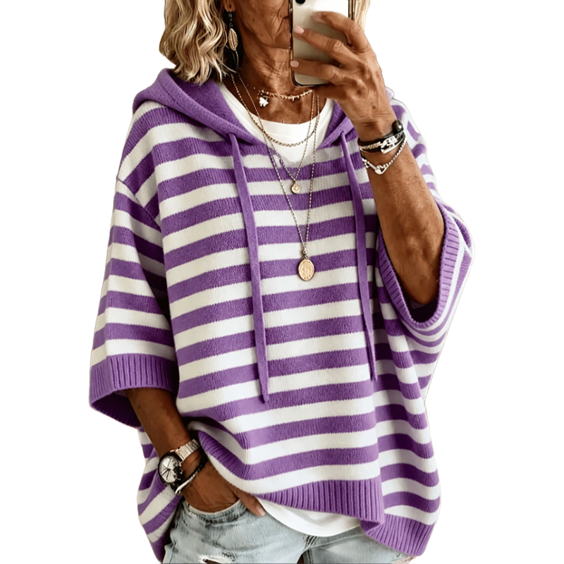 Leontine | Women's Striped Hooded Knit Sweater