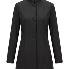Women's stand collar coat in black, front view
