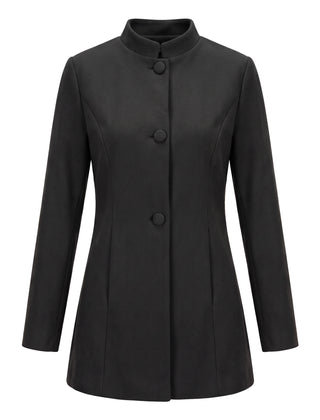 Women's stand collar coat in black, front view