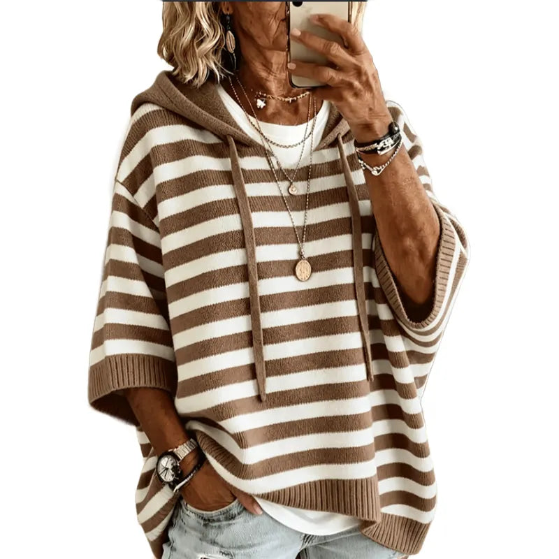 Leontine | Women's Striped Hooded Knit Sweater