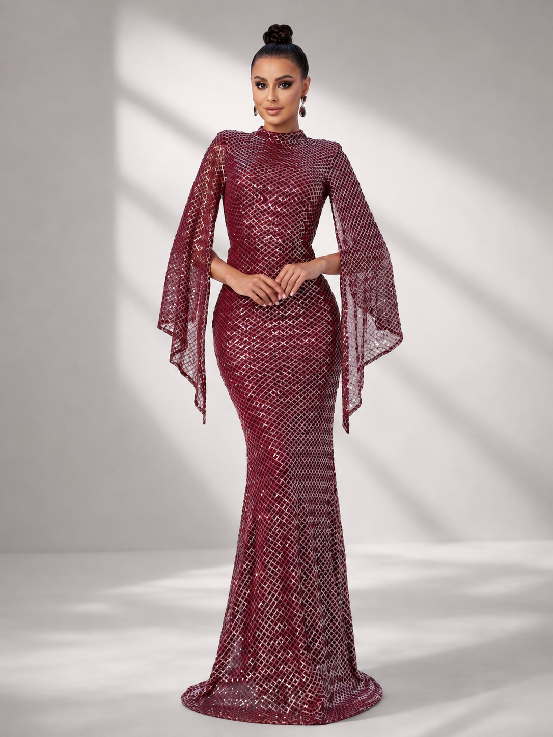 Xiomara | Women's Sequin Bell Sleeve Mermaid Evening Gown