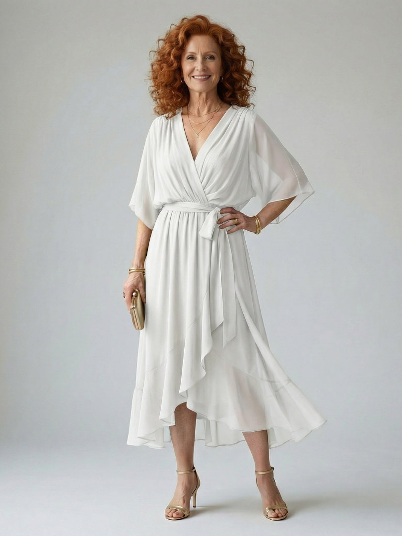 Elric | Women's Draped Tie-Waist Midi Dress